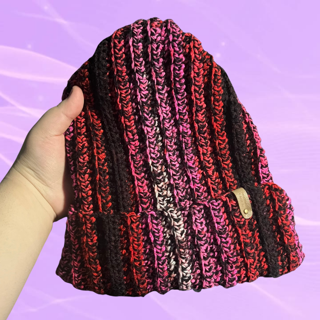 Pink and Red Striped Crochet Beanie