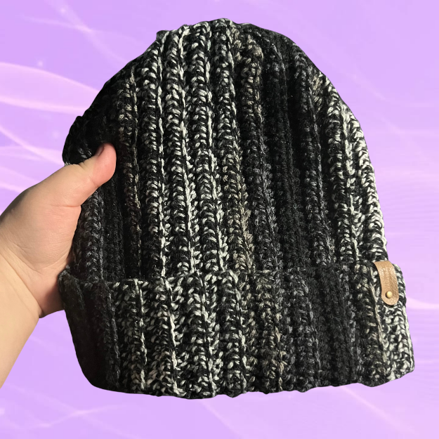Black Striped Crochet Beanie